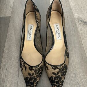 Jimmy Choo Black and Cream Heels with Lace Detailing